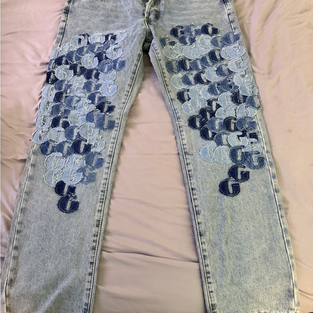 Gallery Dept Light Wash Jeans with Blue Embroidered 'G' Patchwork